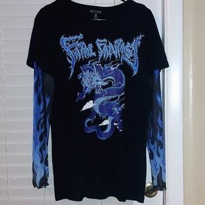 NWOT Dolls Kill Current Mood Oversized Blue Dragon Layered Long Sleeve T-Shirt